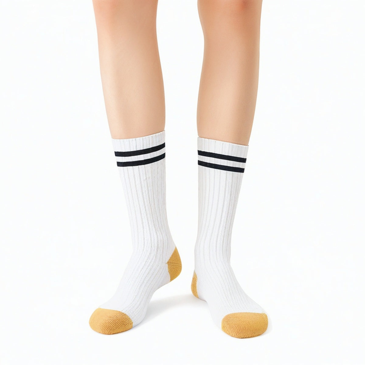 Calcetines deportivos de punto blanco negro y amarillo talla 39-42 estilo acanalado