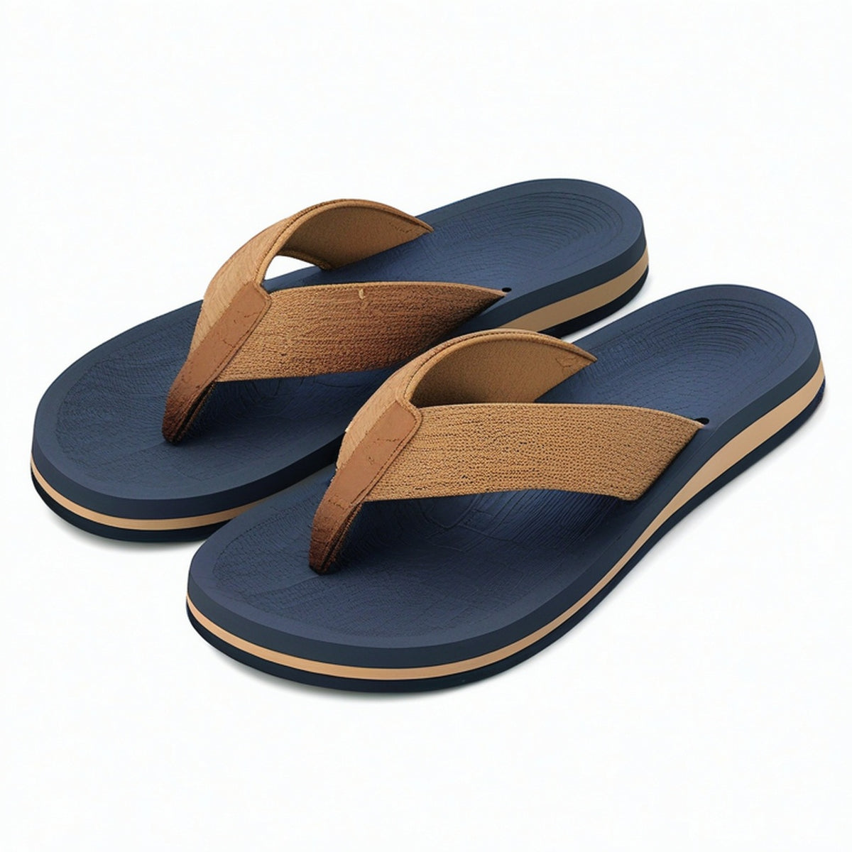 Chanclas talla 42/43 con tira textil marrón y suela azul marino para verano