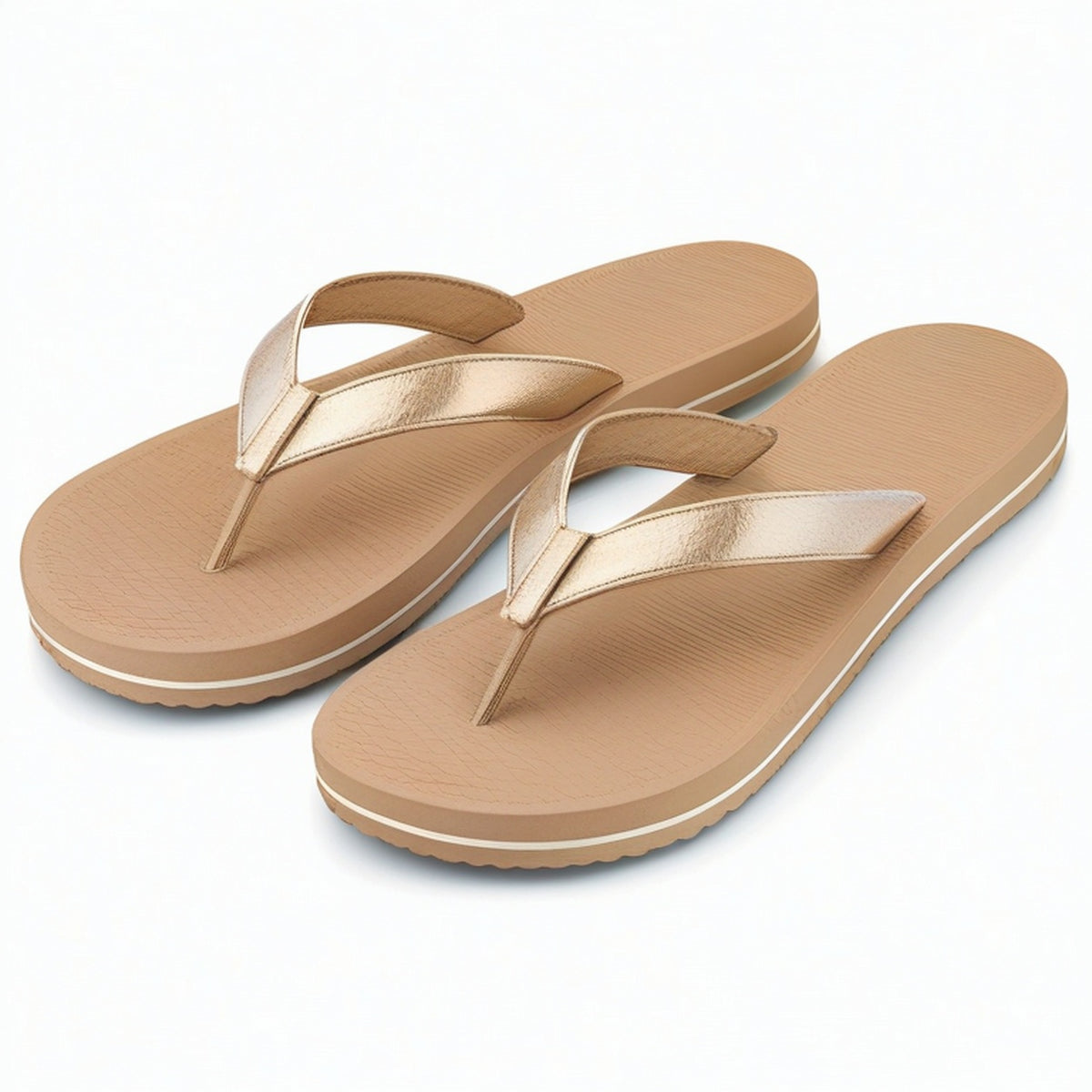 Chanclas de dedo 42/43 beige con tiras sintéticas metalizadas - suela ligera antideslizante