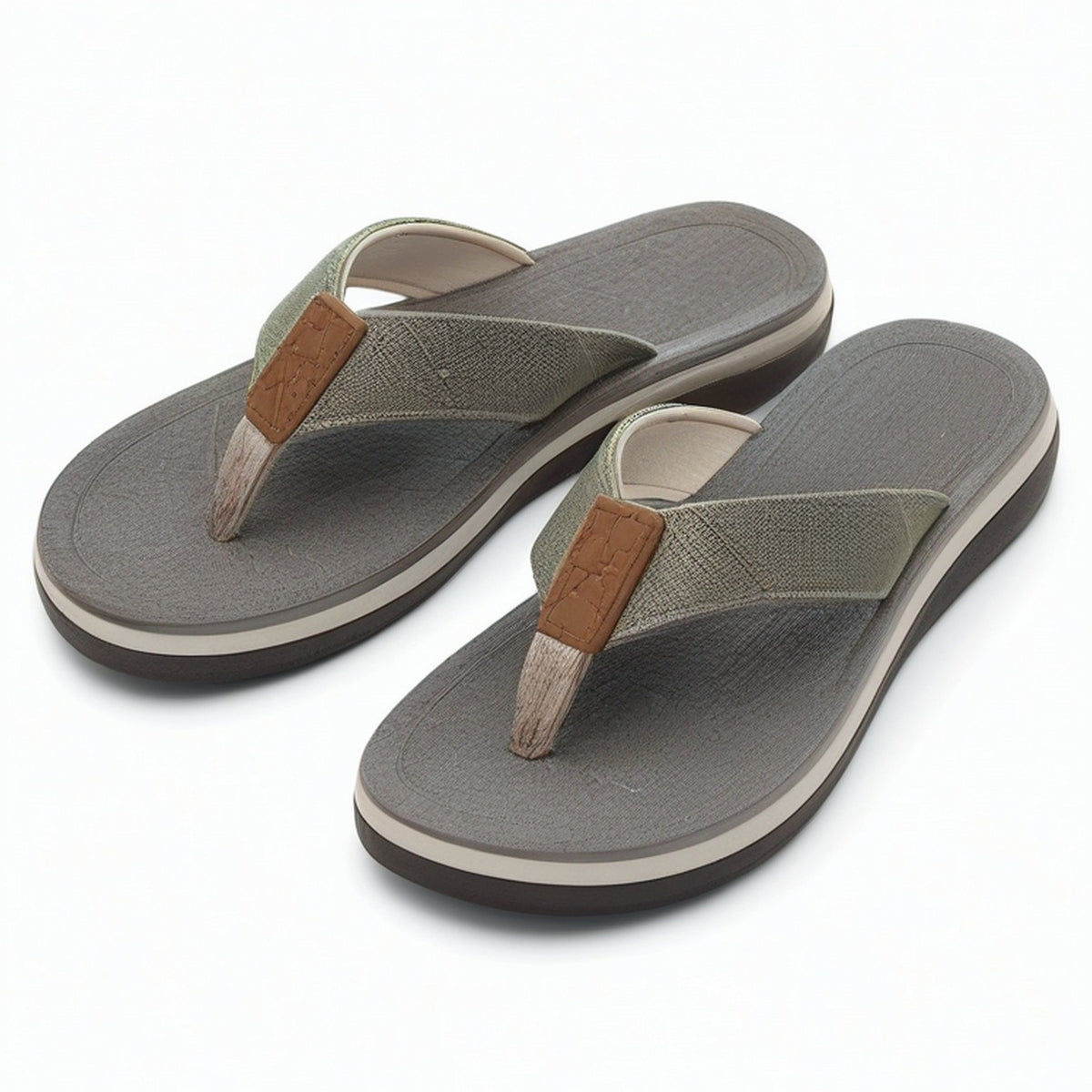 Chanclas 36/37 de tela verde y gris con suela texturizada para verano