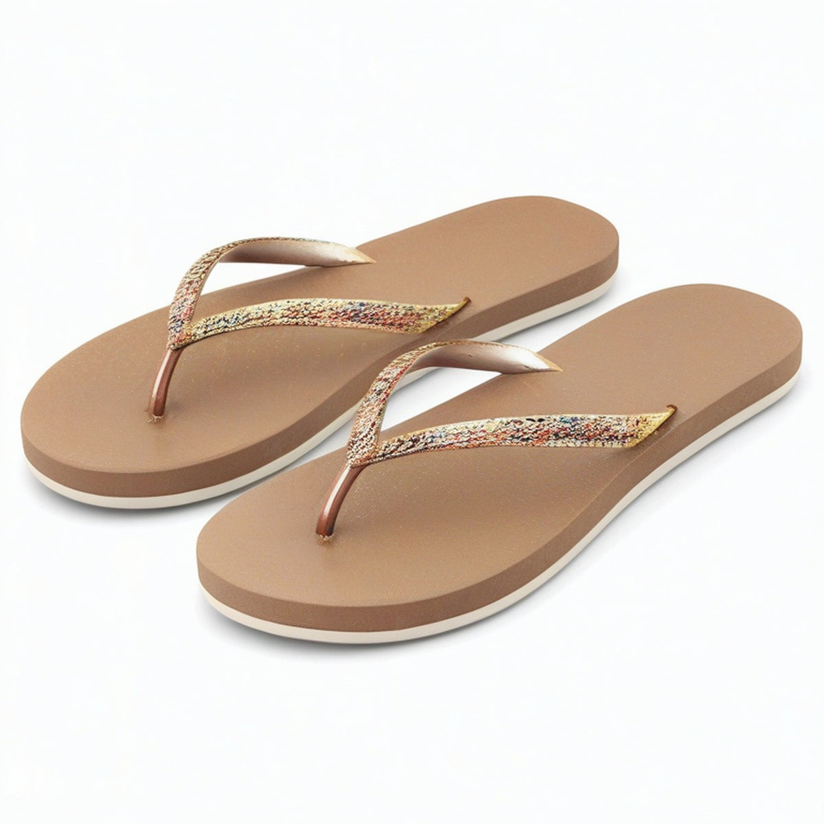 Chanclas 42/43 de espuma sintética marrón con tiras brillantes para verano