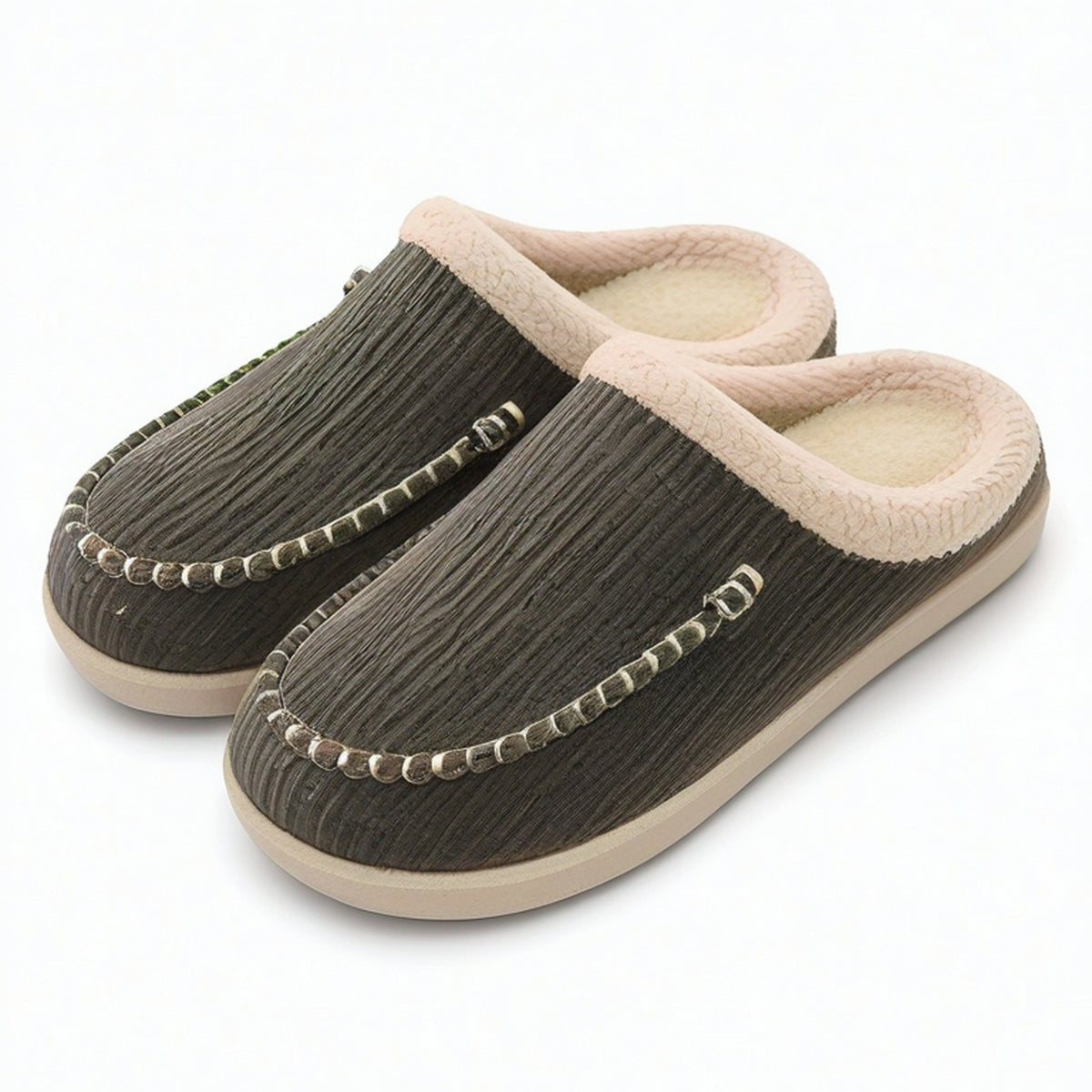 Zapatillas de casa 36/37 de textil acanalado verde oscuro con forro suave