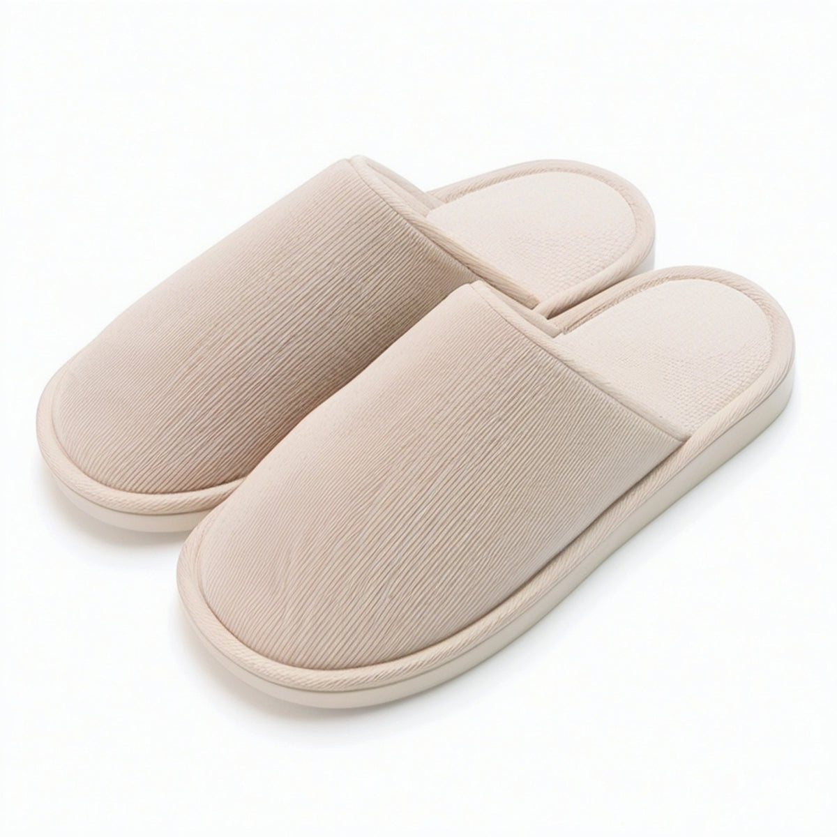 Zapatillas de casa talla 40/41 de tejido acanalado beige con forro suave y suela antideslizante