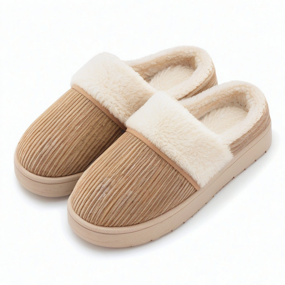 Zapatillas de casa talla 40/41 - textil acanalado beige con forro afelpado para invierno